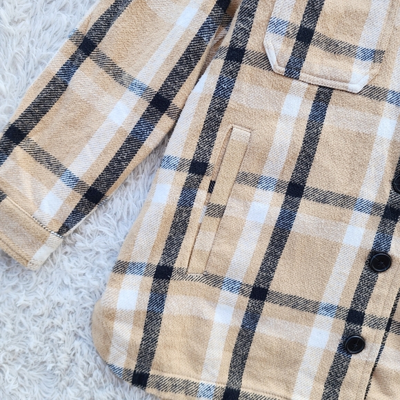 Lucky Brand‎ Tan Plaid Cotton Shacket - Picture 6 of 8